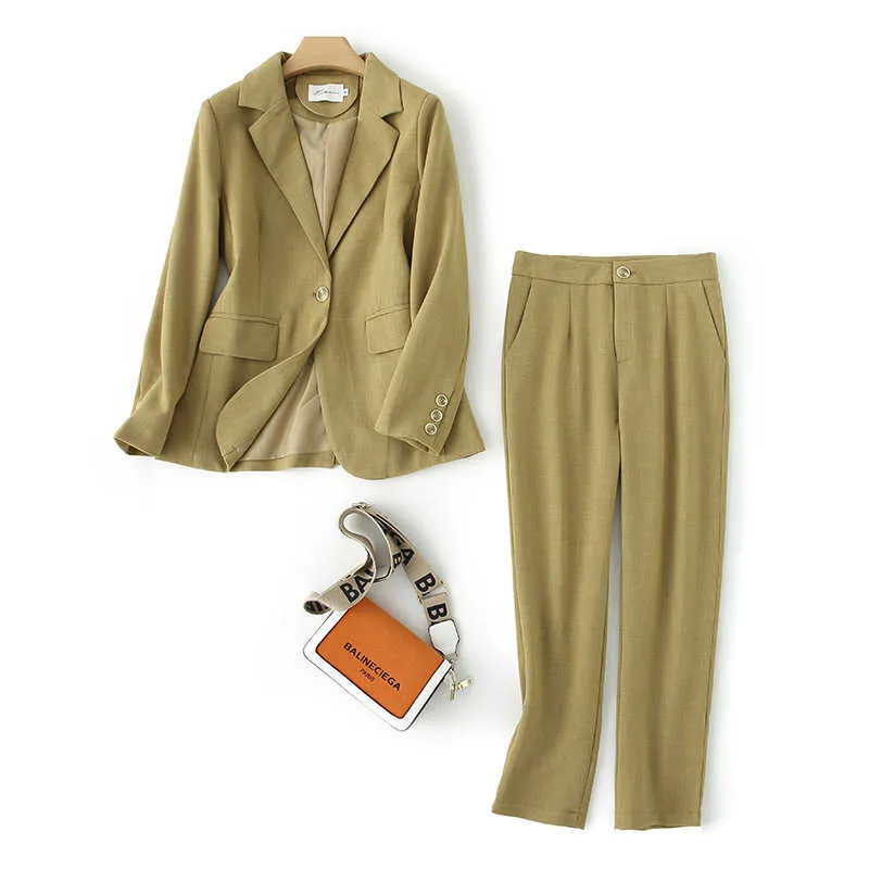 Осень профессиональные женские брюки костюмы высокого качества длинные рукава дамы офисная куртка повседневные брюки офисные рабочие одежды 210527