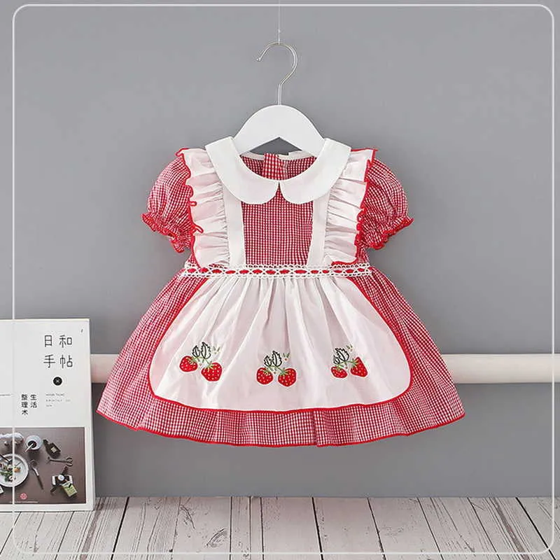 Été bébé fille robe manches courtes bouffantes fraise broderie Lolita Style princesse enfants vêtements E9230 210610