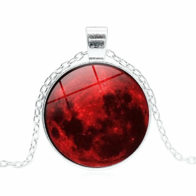 Neue blutrote Mond-Anhänger-Halskette Nebula Astrologie Gothic Galaxy Weltraum Herren Damen Glas Cabochon Schmuck Geschenke Y0301