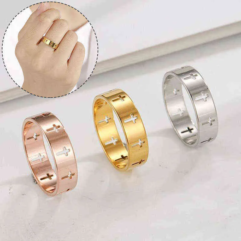 Paar ringen simpele vinger decor ring geschenk religie sieraden vrouwen sieraden holle creatieve kruis roestvrij stalen gift mannen vrouwen G1125