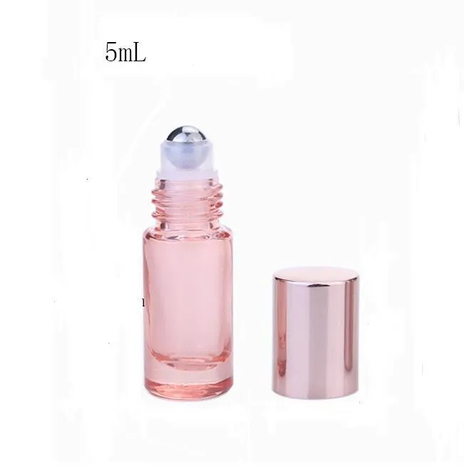 5ml / 10ml rosa ouro rolo na garrafa espessa vidro vazio perfume frascos de óleo essencial com bola de rolos de aço inoxidável sn1281