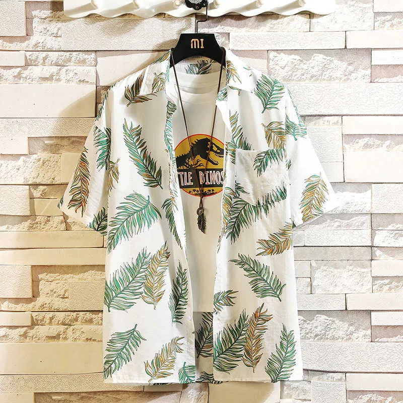 Estampado de marca Venta de verano Camisa de playa para hombre Moda de manga corta Floral Camisas casuales sueltas Más TAMAÑO asiático M-4XL 5XL Hawaiano 210721