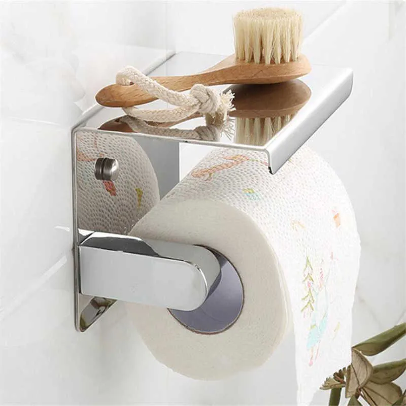 Rollo de cocina de papel autoadhesivo para montaje en pared, soporte para inodoro de acero inoxidable, accesorios para toallas de baño, soportes para estantes 210709