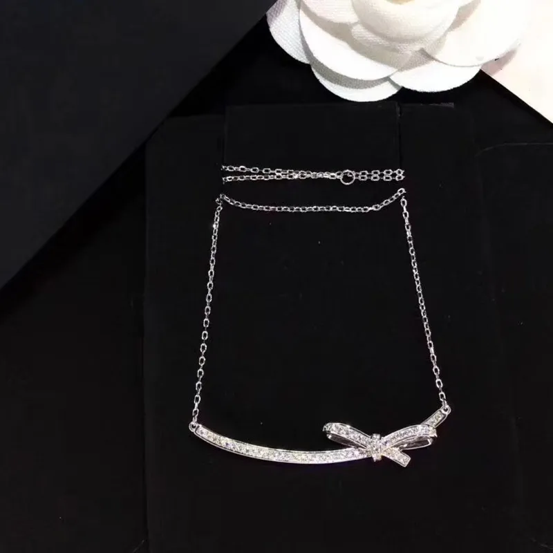 Marke Reine 925 Sterling Silber Schmuck Für Frauen Neckalce Lange Nette Bowknot Anhänger Partei Halskette
