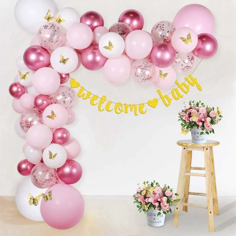 Kit ghirlanda di palloncini con farfalla rosa Decorazioni baby shower Decorazioni feste di compleanno ragazze Decorazioni feste di matrimonio 210626