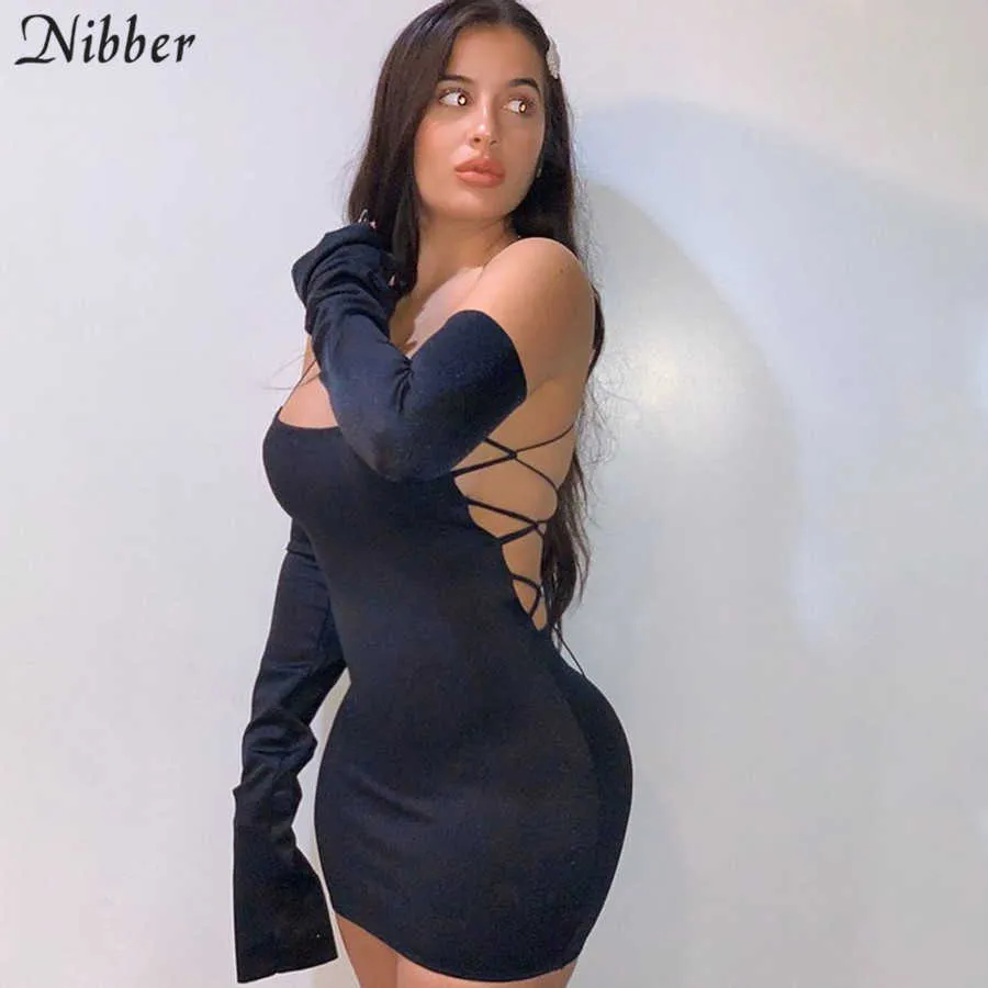 Nibber Sexy Dos Nu Halter Mini Robe De Noël Femmes Moulante Sauvage À Lacets Clubwear 2020 Noir Extensible Haute Streetwear Vêtements Y0823