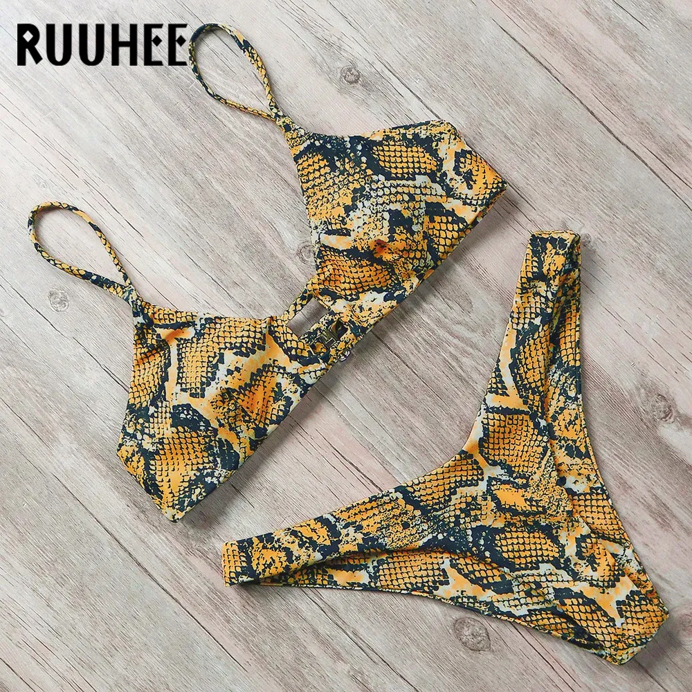 Ruuhee Bikini 2021 Mayo Kadınlar Mayo Brezilyalı Bikini Set Mermer Baskılı Mayo Push Up Düşük Bel Yaz Plaj Kıyafeti 210305