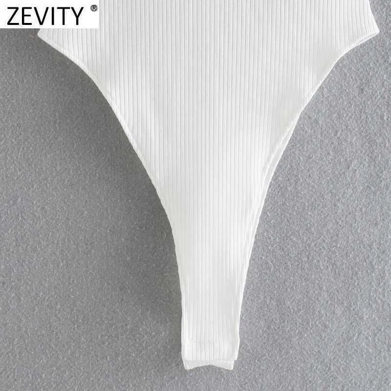 Zevity Verano Mujeres Sexy Negro Blanco Color Piñints Slim Bodysuits Femenino Chic Hollow Out Playsuits de punto SIAMESE ROMPER LS9298 210603