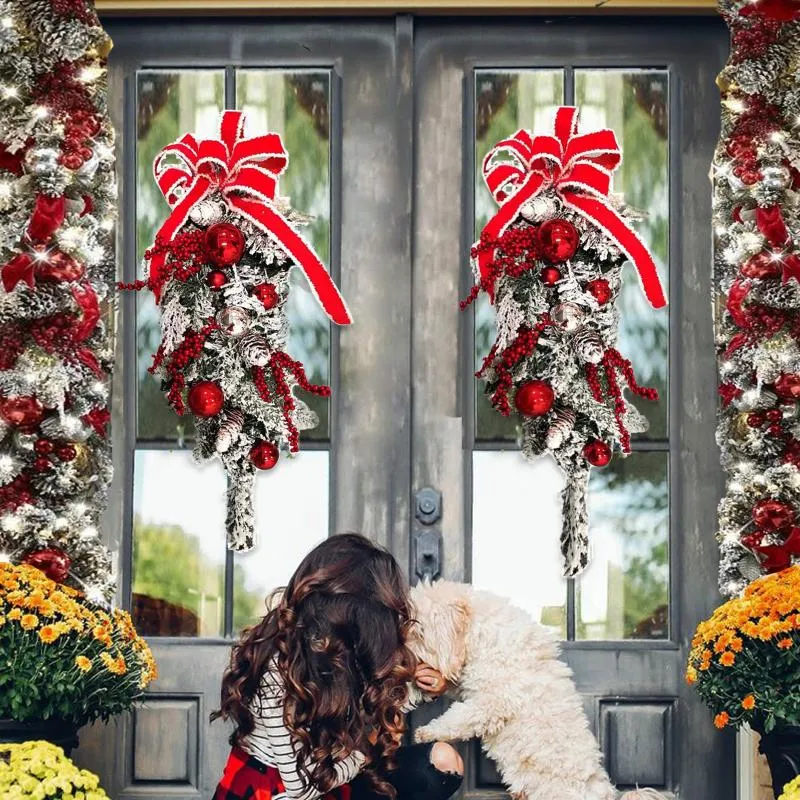 Couronnes de fleurs décoratives 20 30 cm Le sans fil pré-éclairé rouge et blanc garniture de vacances couronne de porte d'entrée fête de mariage de Noël Deco239U