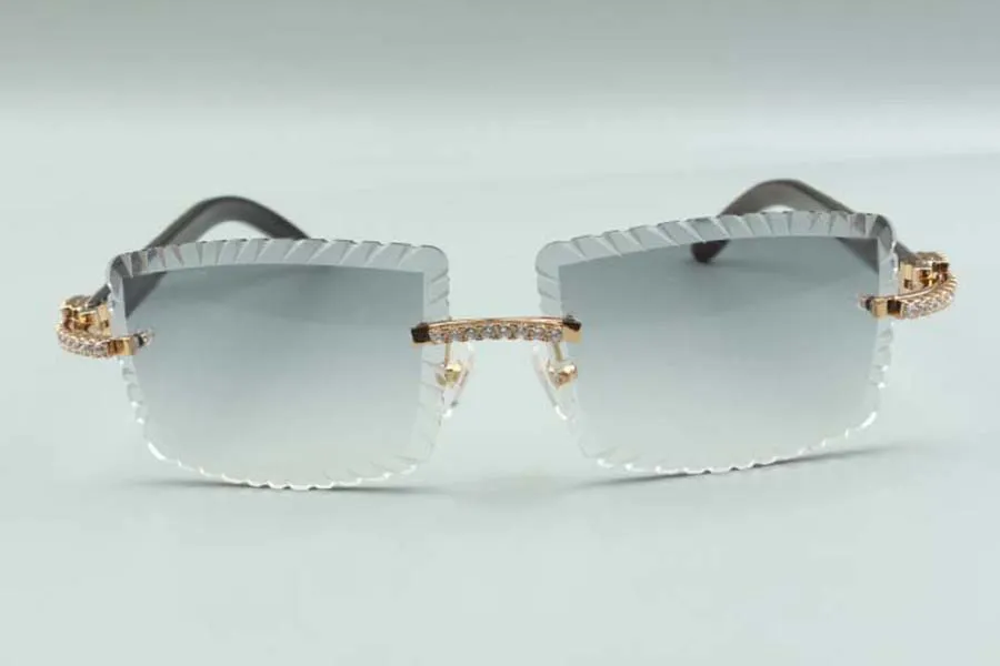 21 Nyaste stil skärningslins lyxdesigner solglasögon 3524021 Natural Hybrid Buffalo Horns Medium Diamonds Glasögon Storlek 58-18273o