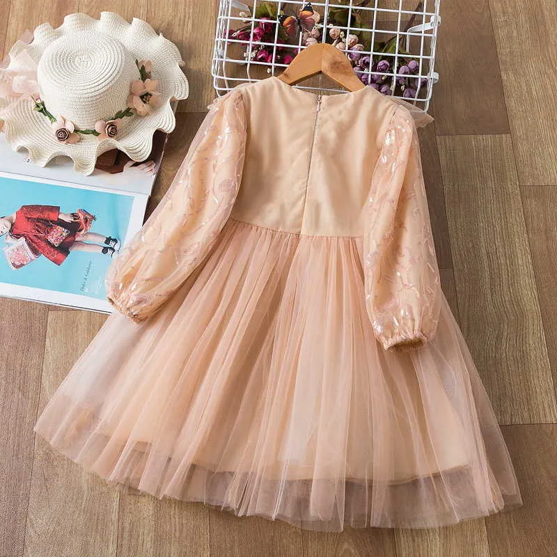 봄 여자 파티 드레스 레이스 긴 소매 솔리드 컬러 소녀 케이크 결혼식을위한 드레스 아이들의 옷 E2181 210610