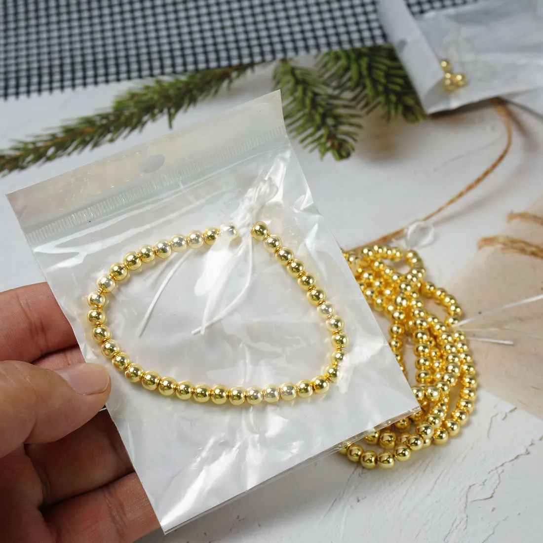 Beaded For Women Gold-plated Beads 6mm Semi-finished Bracelet With Spare Extension Beads And Thread