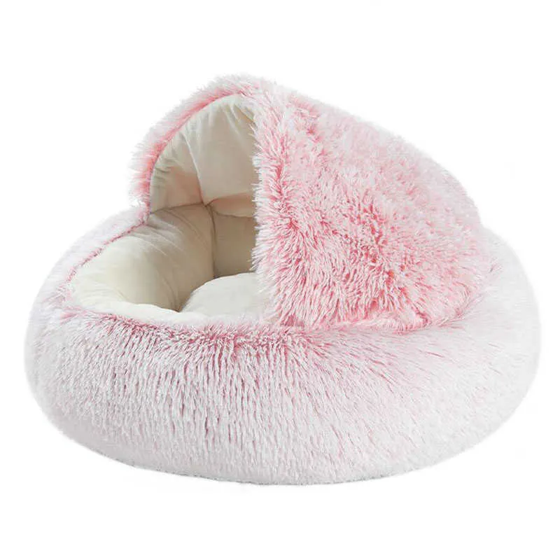 Style Pet Dog Cat Bed Rotondo Peluche Caldo Casa Morbido Lungo Cani di Piccola Taglia Nido 2 In 1 210722