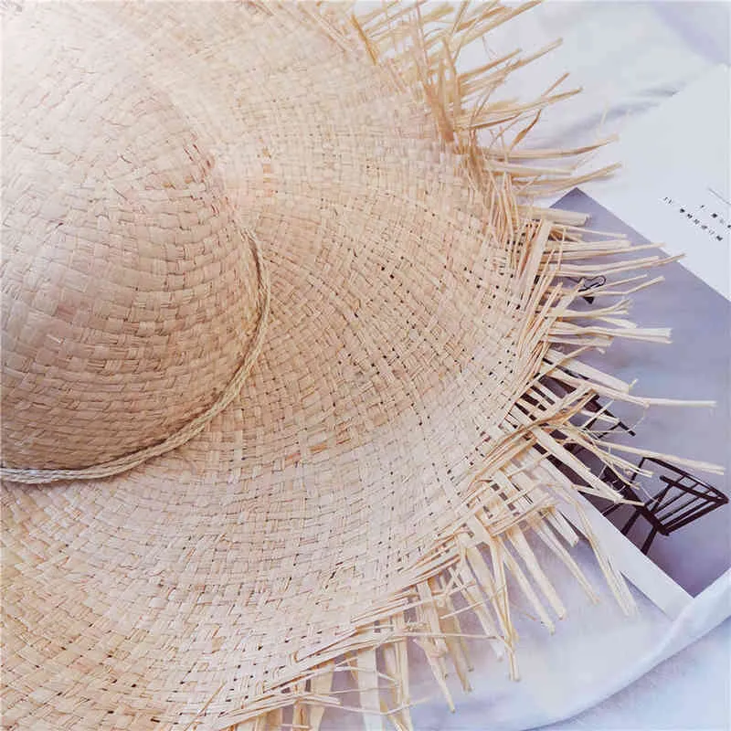 Moda senhora chapéu de palha praia férias dobrável casual senhoras sol chapéus arcos largamente grande borda coreano estilo feminino chapéu g220301