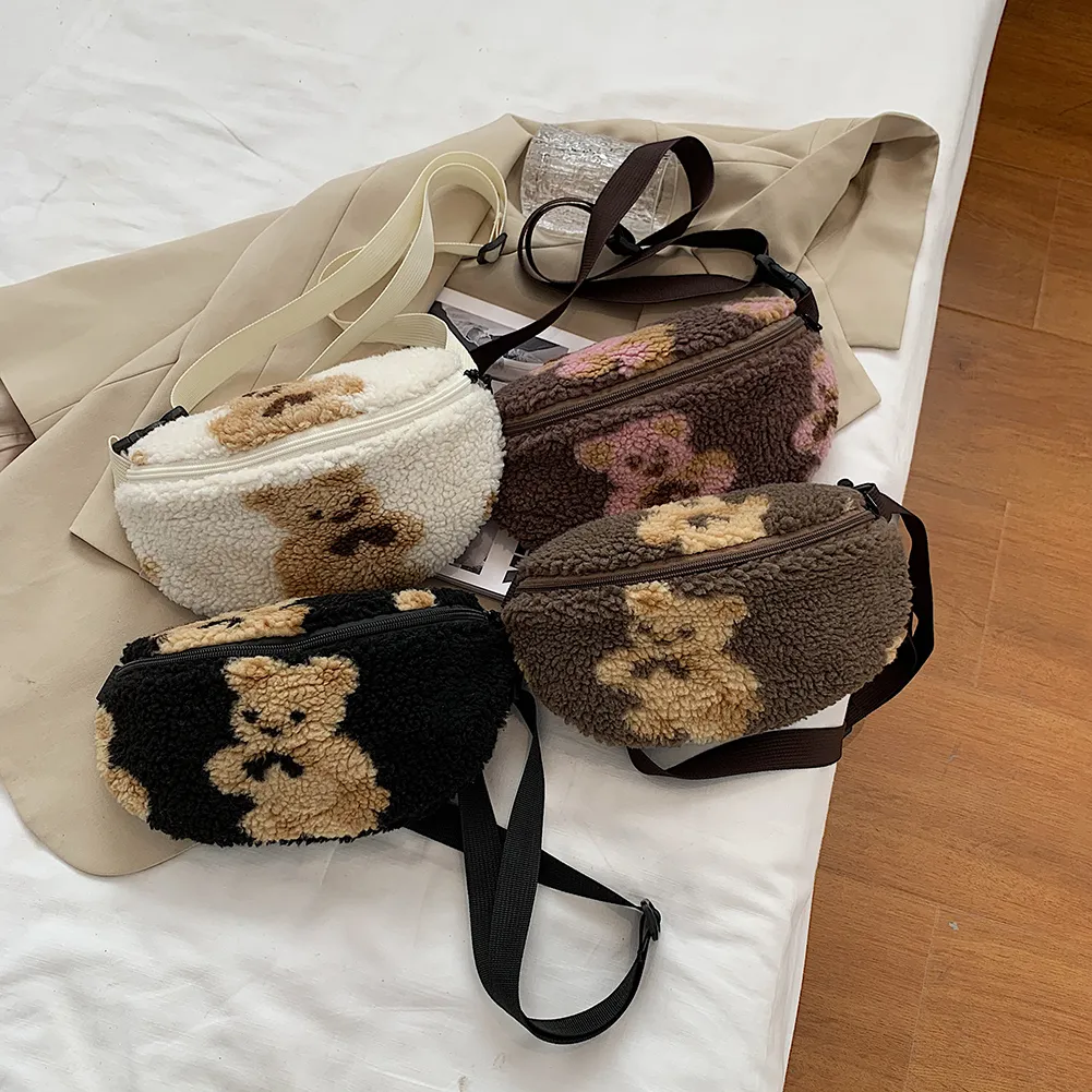 2021 Zipper Shoulder Bag Personality Animal Pattern Messenger Bag Cartoon Pattern Bear Handbag Simple Stylish Chest Bag Wallet