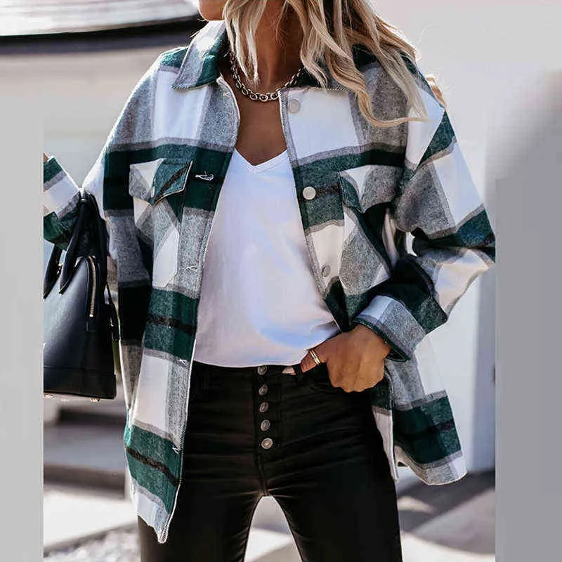 Automne Hiver Fashion Single-Basted Abel Cardigan Vestes Femmes Elegant Plaid Plaid Warm Long Scodwear décontracté en liberté 211109