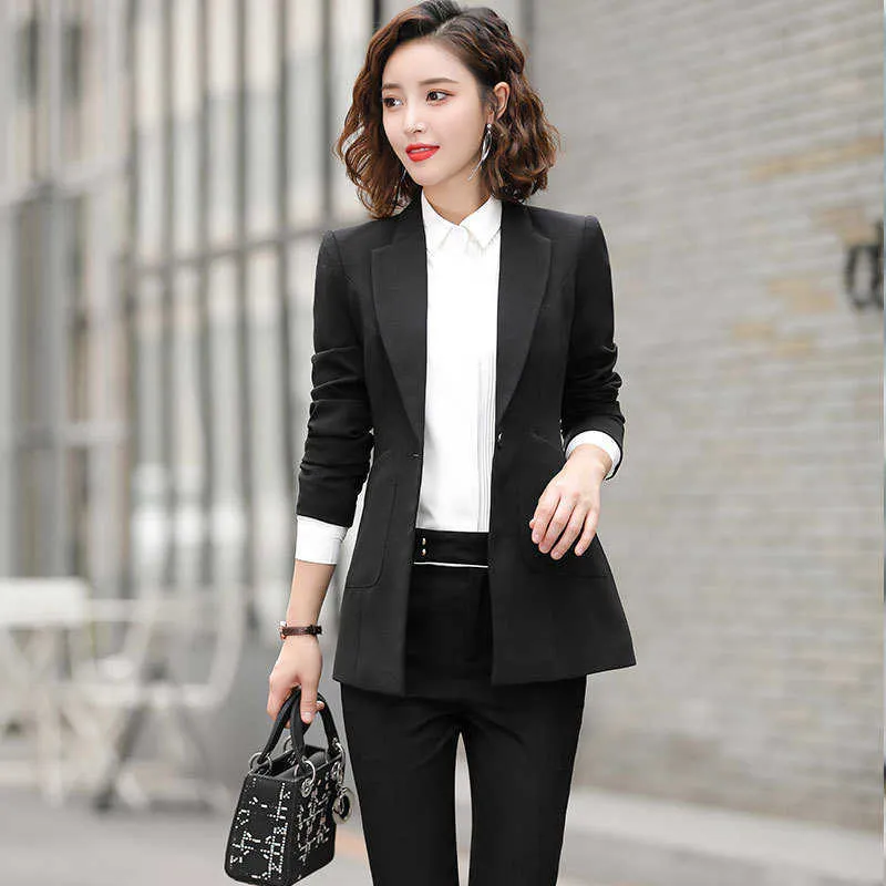 Suit suit female professional wear interview ladies temperament long-sleeved overalls Two-piece 210527