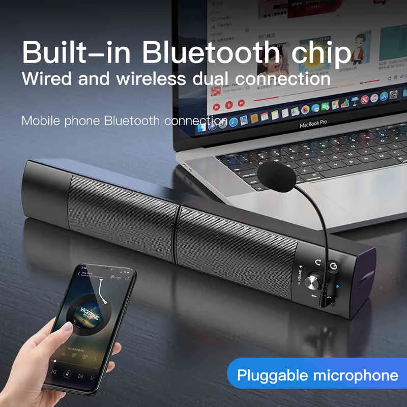 PC Bluetoothサウンドバーの取り外し可能なサブウーファースピーカーUSB有線マイクステレオサラウンドテレビスピーカーAUX 3.5mmラップトップ