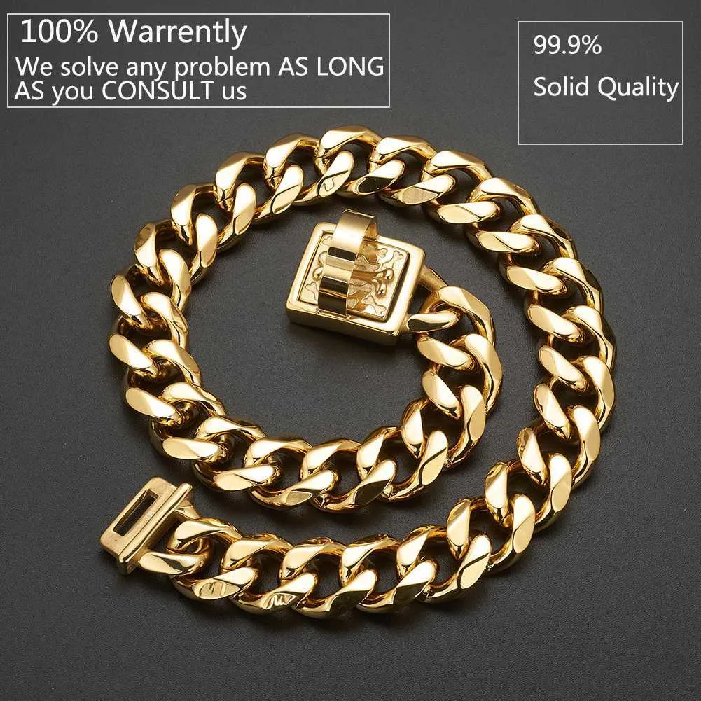 19 mm Dog Collar 18K Gold Color Heavy Duty Stainless Steel Dog Luxury Training Collar Cuban Link with Durable Clasp Chain X07031101824