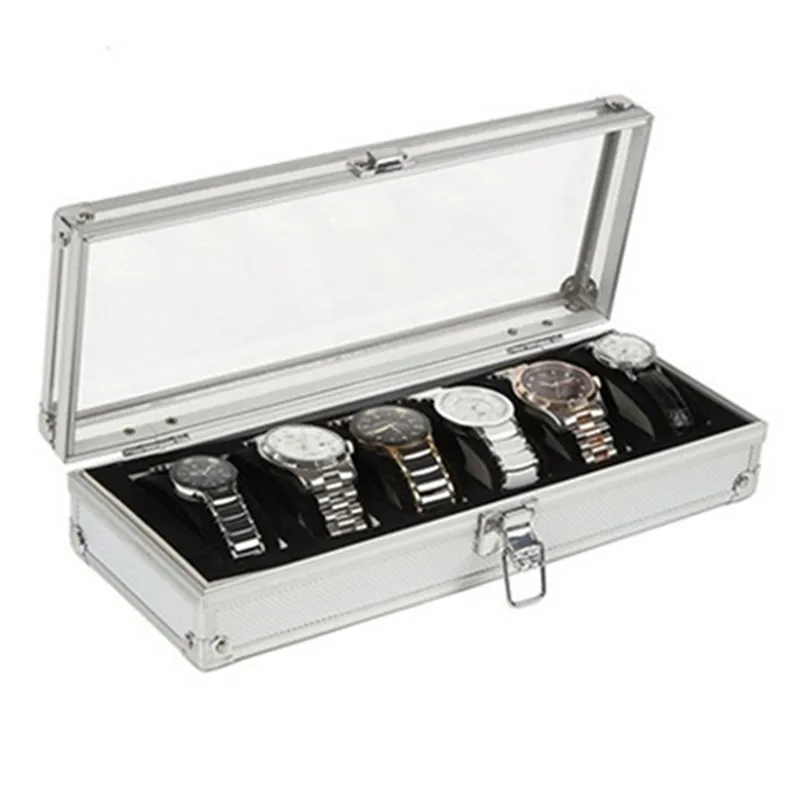 Boîtier en métal de haute qualité 6 12 fentes de grille montre-bracelet vitrine support de stockage organisateur boîtier de montre bijoux affichage boîte de montre T200272W