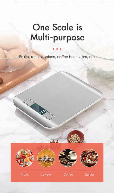 Balance de cuisine numérique, écran LCD 1 g/0,1 oz Balance alimentaire précise en acier inoxydable pour la cuisson, la cuisson, les balances électroniques 211221