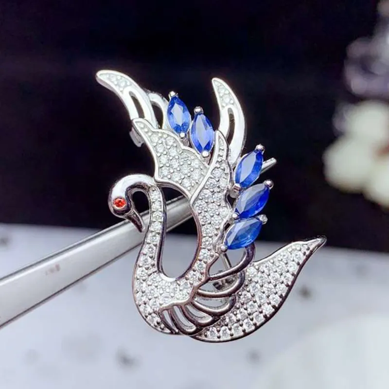 CoLife Jewelry 925 para mujer 5 piezas zafiro natural moda plata cisne broche