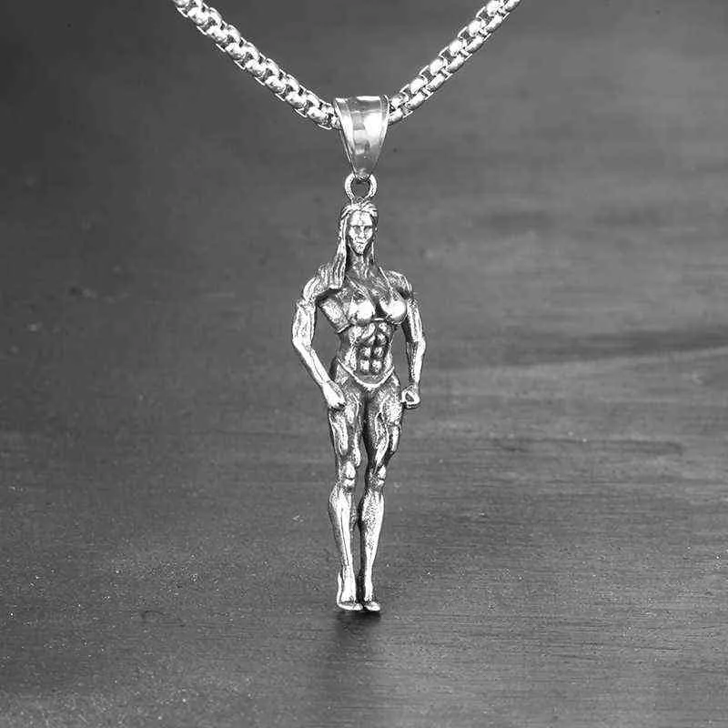 Creative Bodybuilding Muscle Woman Pendant Halsband Lämplig för män och kvinnliga sport- och fritidsmodesmycken G12068743572