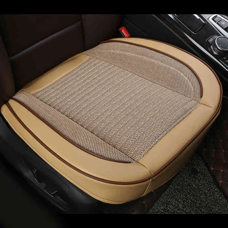 3D Lederen Autostoel Cover Kussen Vlas Vier Seizoenen Universele Ademend Lijn Front Protector voor de meeste Sedan SUV