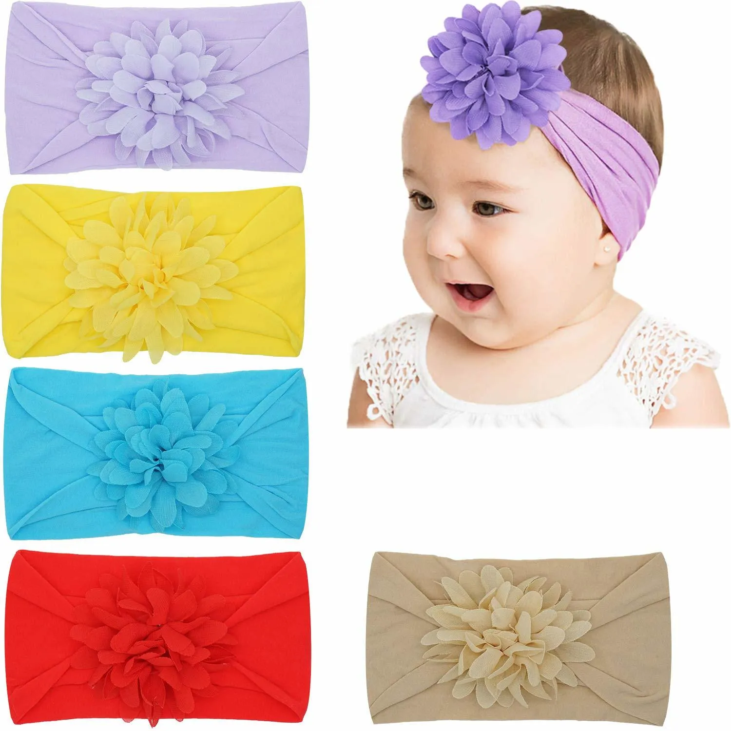 i neonate fasce in nylon fiore di chiffon morbido elastico accessori capelli neonati neonati bambini piccoli