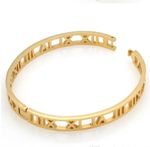 Moda jóias prata aço inoxidável manilha pulseira romana jóias rosa ouro pulseiras para mulheres moda amor bracelet288f