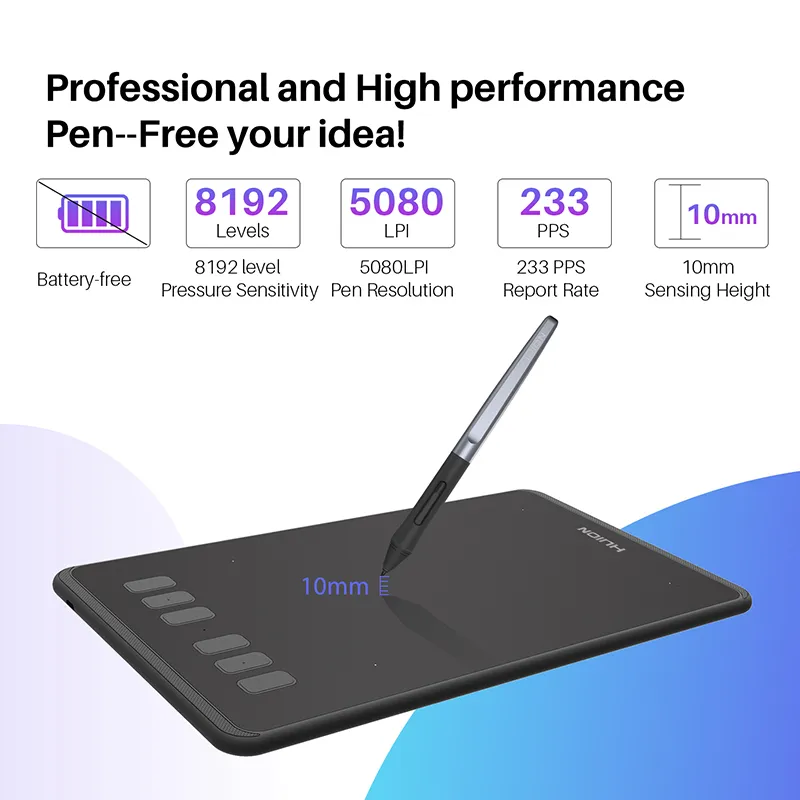 HIION H640P Цифровые таблетки Digital Draiting Tablets без аккумуляторной графики Pen Tablet с 8192 Уровни давления Стилуса Нажмите клавиши OTG адаптер