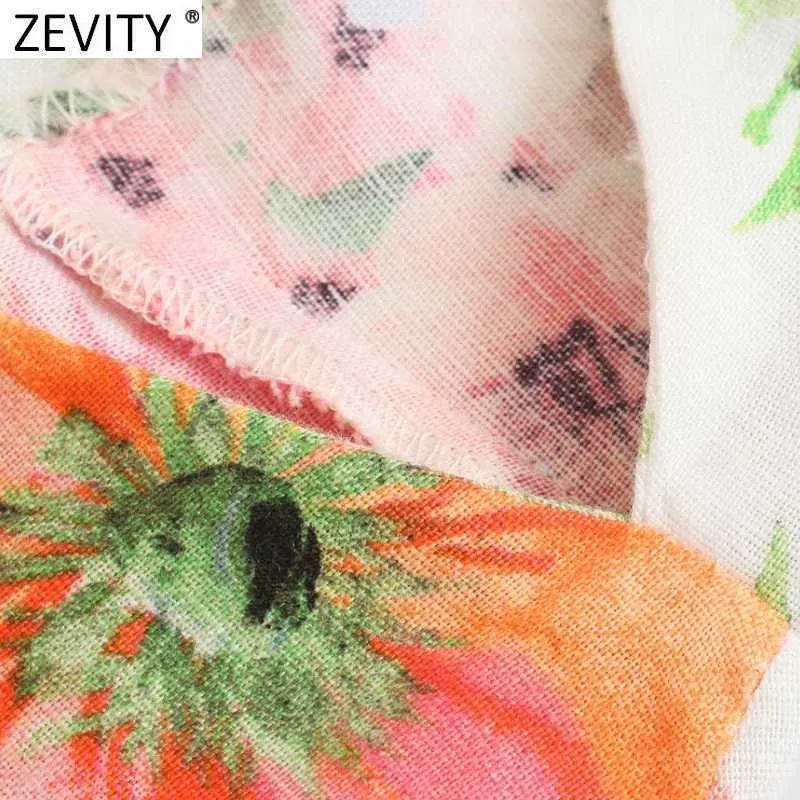 Zevity femmes doux imprimé fleuri tropical Mini robe Chic femme Sexy trou arrière côté fermeture éclair été décontracté mince Vestido DS8363 210603