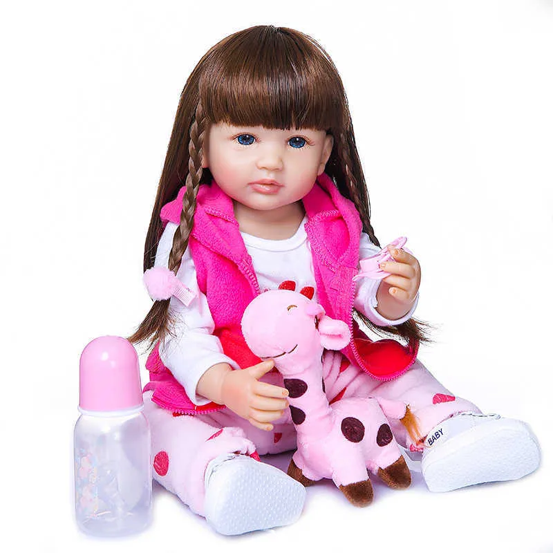 NPK 55CM Girl gift full body silicone reborn toddler girl doll lifelike real soft touch bath toy Anatomically Correct Q0910