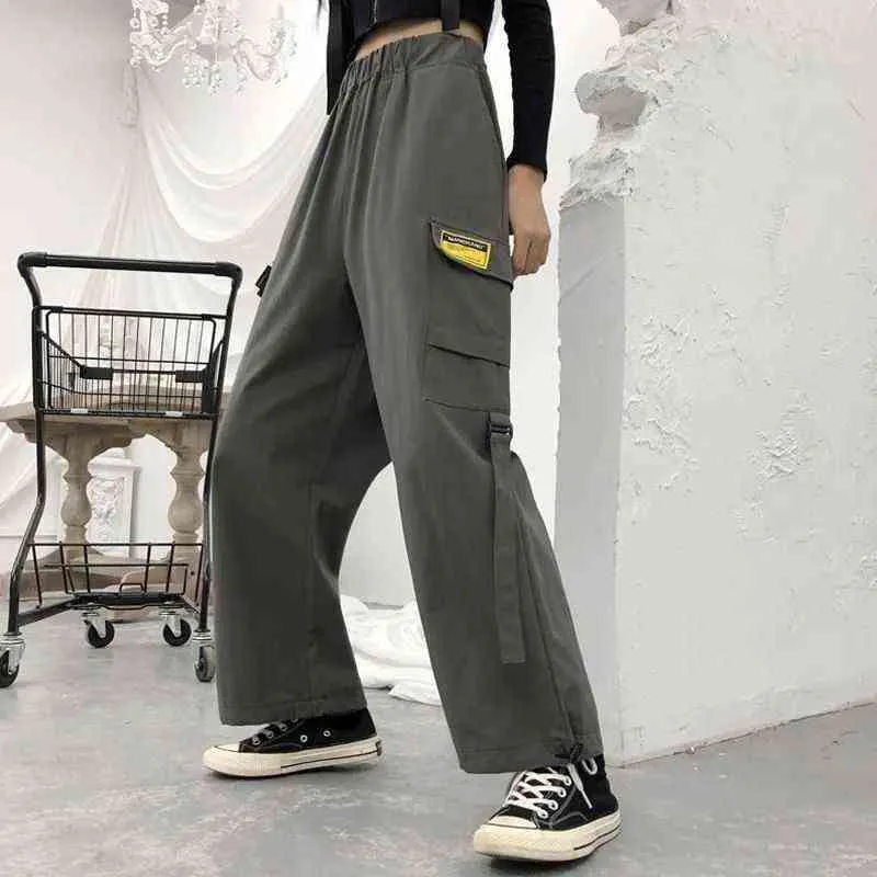 HOUZHOU Techwear Pantaloni cargo da donna Hippie Streetwear Pantaloni da jogging neri a gamba larga la moda femminile coreana Hip Hop 211124