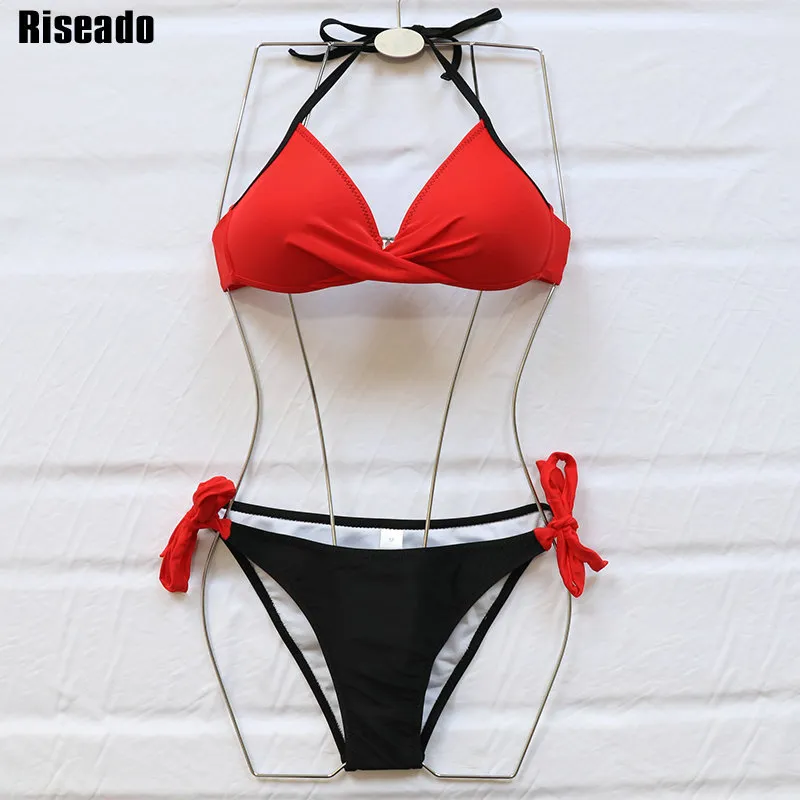 Riseado Push Up Bikini Halter Costume da bagno Twisted Costumi da bagno Donna Rosa Biquini Bikini sexy Beachwear Costume da bagno Estate 210315