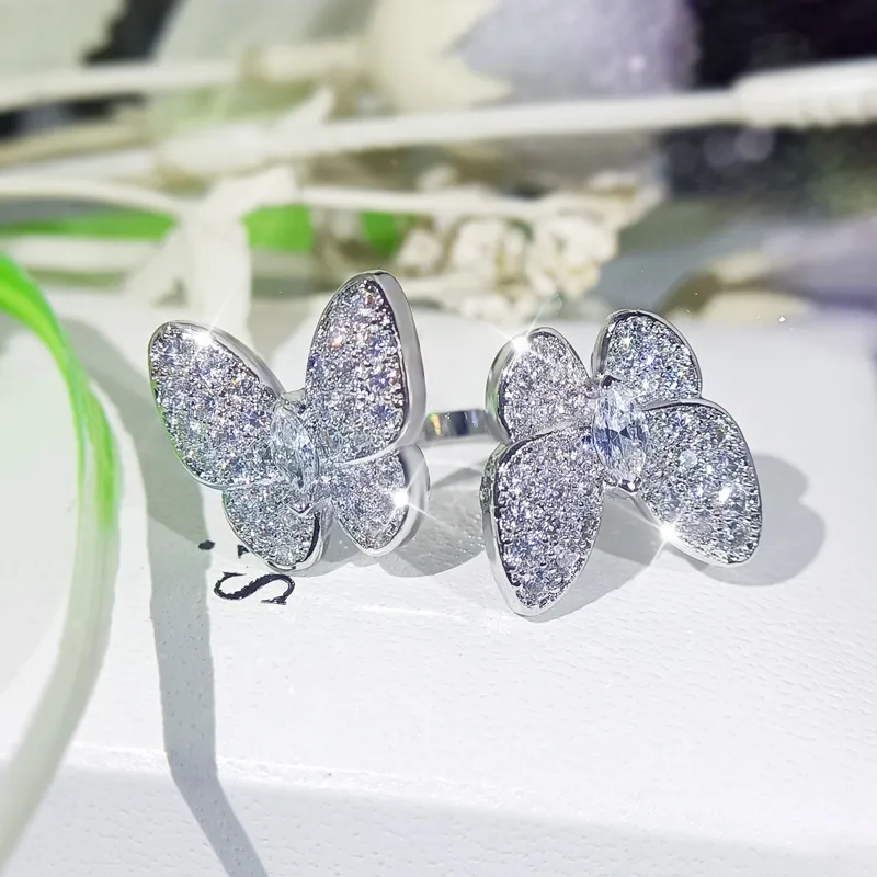 Charming Women Jewelry Set High Quality White Gold Plated CZ Butterfly Earrings Ring Necklace Set for Girls Women Nice Gift298x