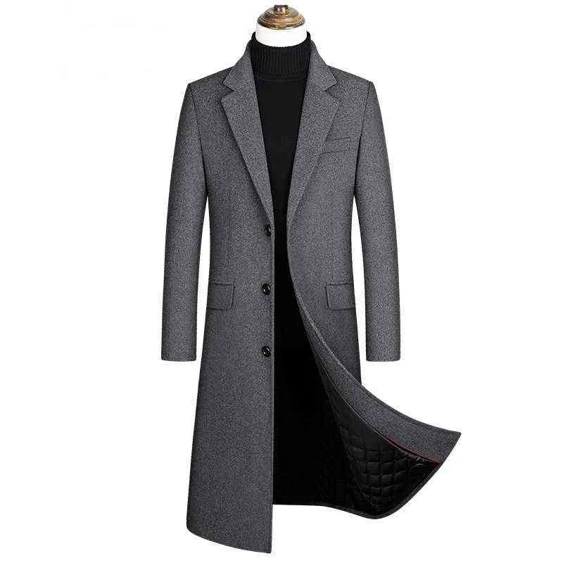 Lange Wolle Trenchcoat Männlich Winter Marke Herren Kaschmir Mantel Slim Fit Woolen Peacoat Windjacke Manteau Homme 4XL 211106