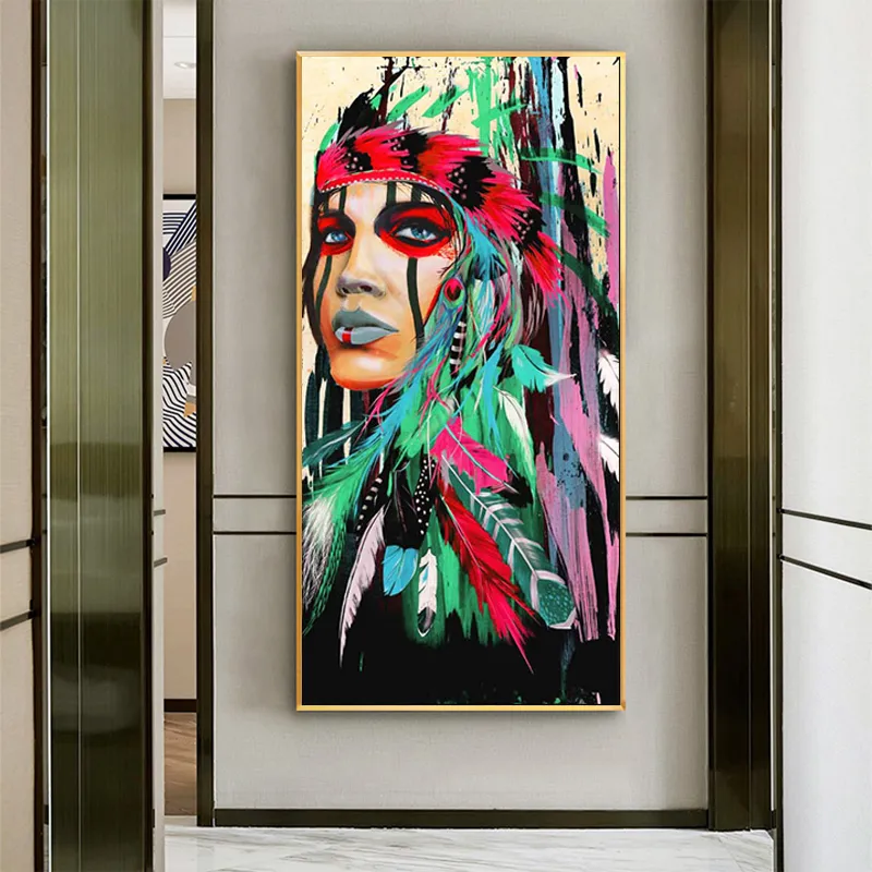 Modern Home Decor Canvas Painting Feather Warrior African Woman Wall Art Pictures For Living Room Abstract Posters And Prints3405542