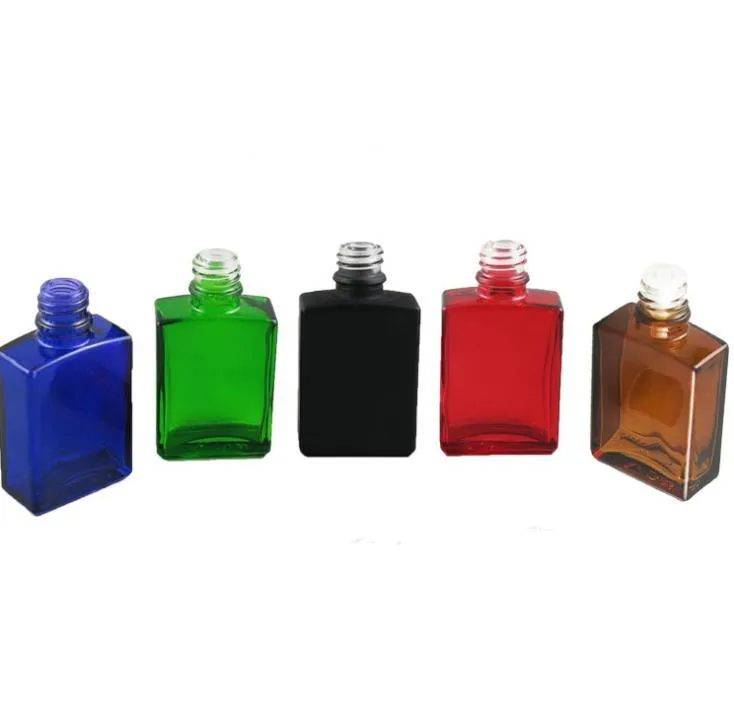 30ml 1オンスの正方形の琥珀色の明確な多色のガラス瓶E液体香水の滴のエッセンシャルオイルボトルエリコイドガラスSN1283