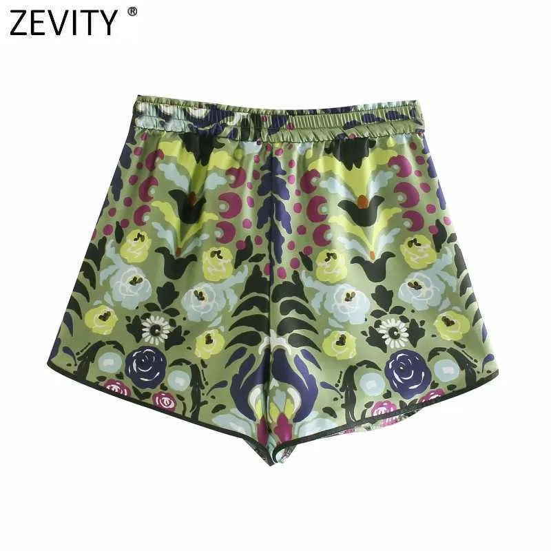 Zevity Women Holiday Wind Floral Print Summer Shorts Female Chic Elastic Waist Lace Up Ribbon Casual Pantalone Cortos P1149 210719