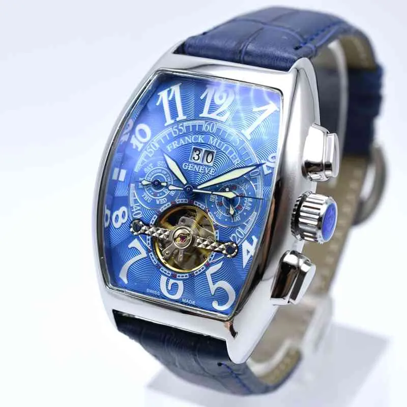 Genève Luxury Leather Band Tourbillon Mechanical Men Watch Drop Day Date Skeleton Automatiska män KLAVAR GENTER208H