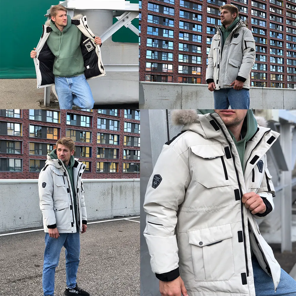 큰 진짜 모피 칼라 따뜻한 파카 -30도 남자와 두꺼운 남자 다운 재킷 캐주얼 방수 겨울 코트 크기 3XL 201225