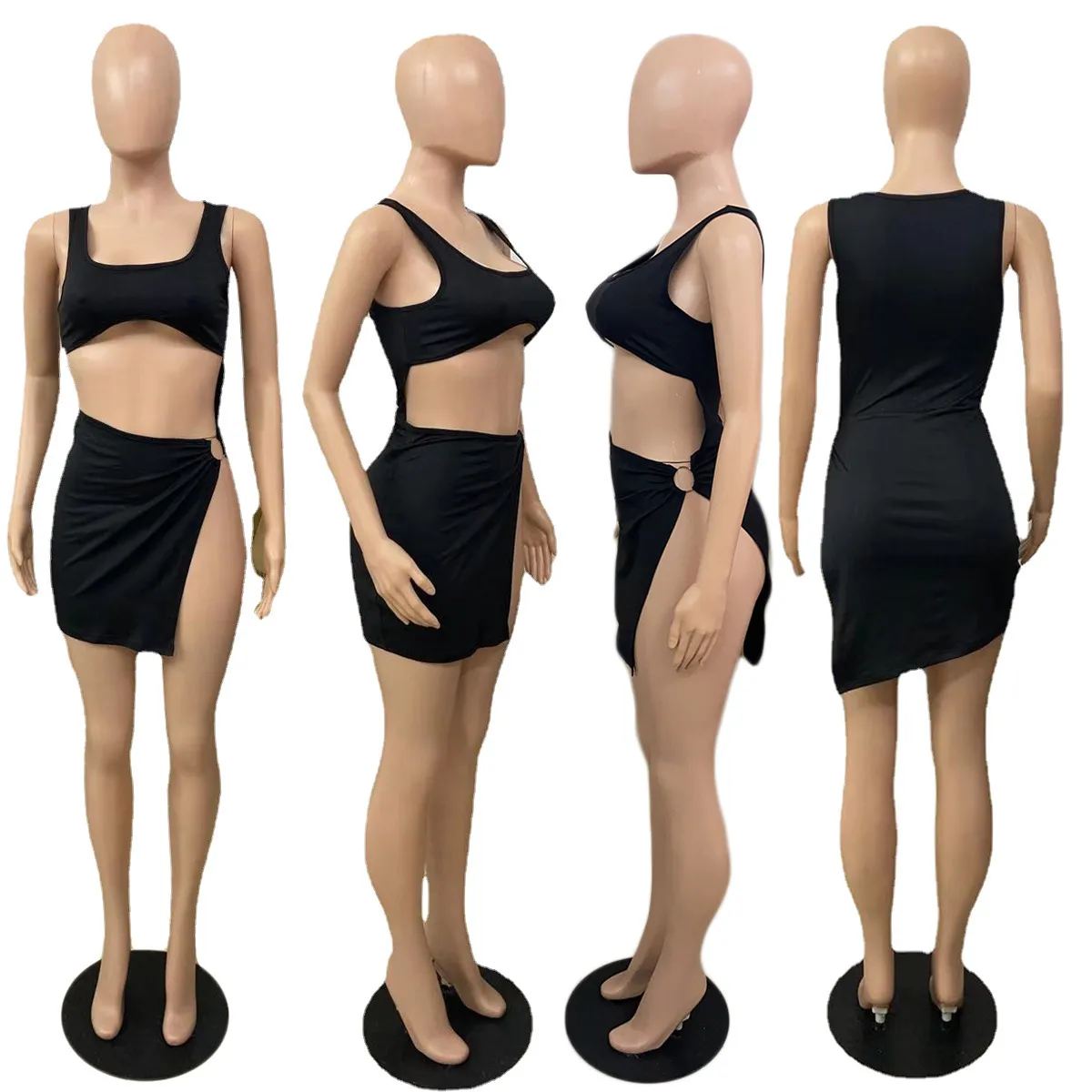 Solid Bodycon Elastic Women Mini Dresses with Stockings Sleeveless Sexy Clubwear Skinny Party Dress Summer Sale 210525