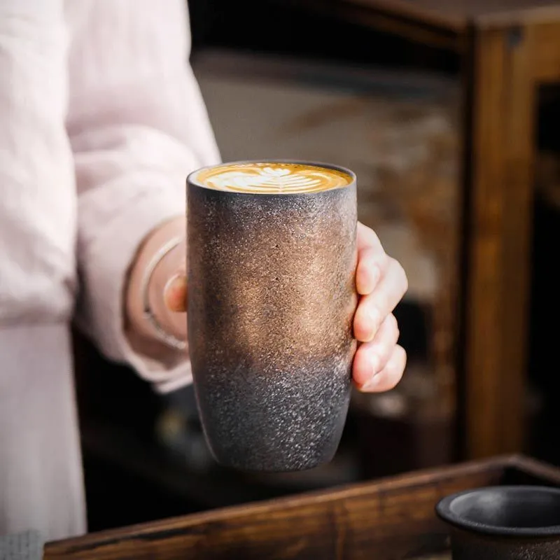 Японские ретро чашки чайные чашки 230 мл фарфоровый чашка воды старинные бытовые эспрессо кофе кружка керамическая латте чашка стоаре 220311
