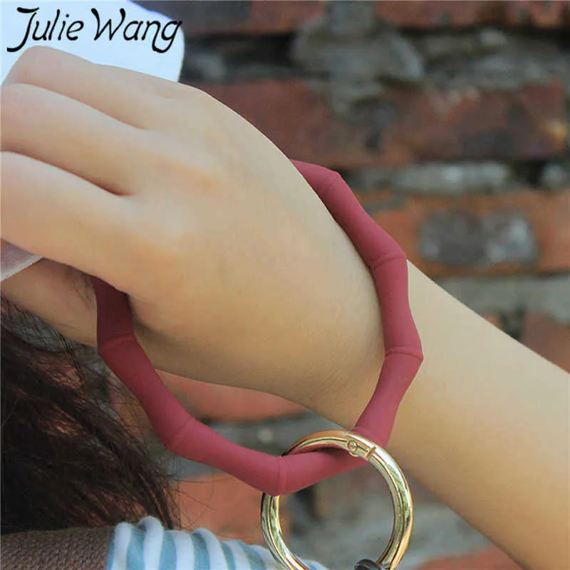 Julie Wang Silicone Armband met Sleutelhanger Bamboe Vorm Buitensporten Bangle Fashion Polsband Dames Armband Sieraden Accessoire Q0719