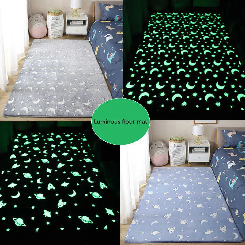 Tappeto spesso Soggiorno Tappeto luminoso in peluche Dinosauro Luna Camera da letto bambini Tappeti soffici Tappeti Comodino Decorazioni la casa Tappeti Tappetino in velluto 210928