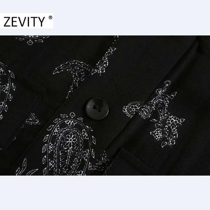 Zevity Femmes Vintage Noix de cajou Imprimer Noeud papillon Ceintures Longue Robe Chemise Femme À Manches Longues Robe Chic Casual Slim Robes DS4469 210603