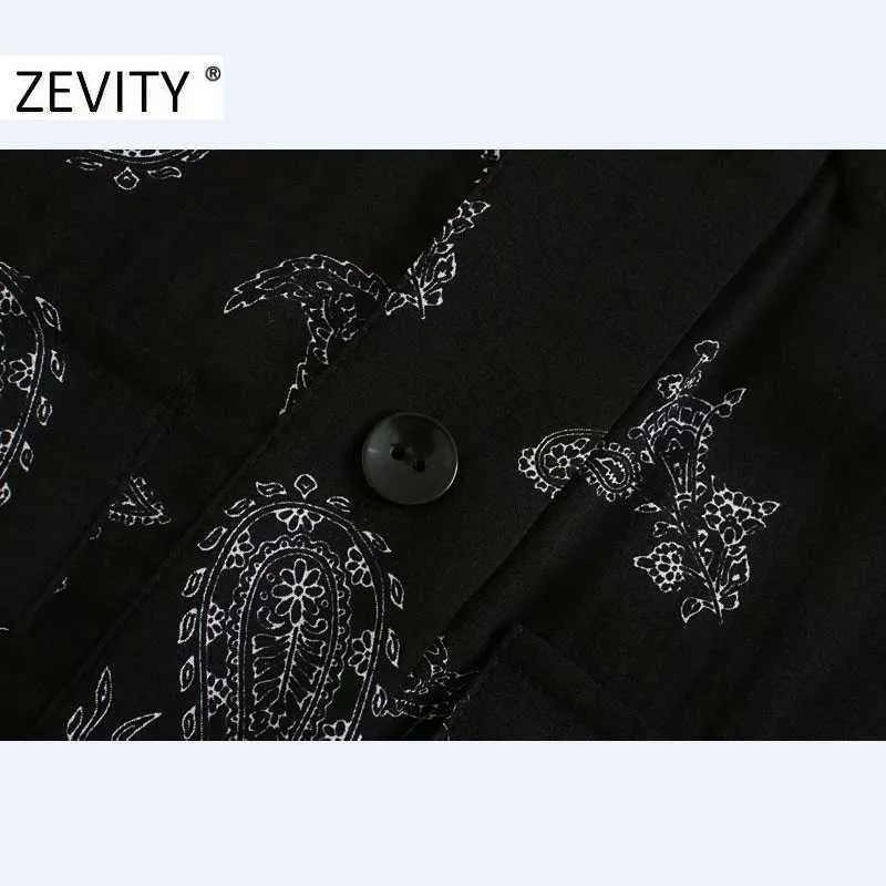 Zevity mujeres vintage anacardos impresión pajarita fajas camisa larga vestido femme manga larga vestido chic casual vestidos delgados DS4469 210603