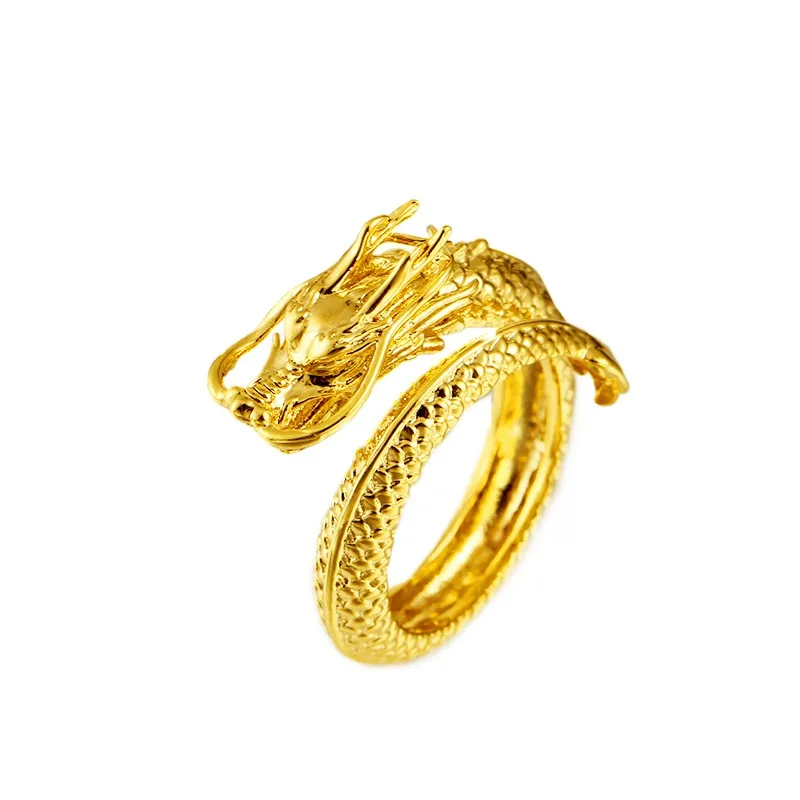 Anello in oro 18 carati con drago del vento e coppia fenice, gioielli maschili e femminili aperti