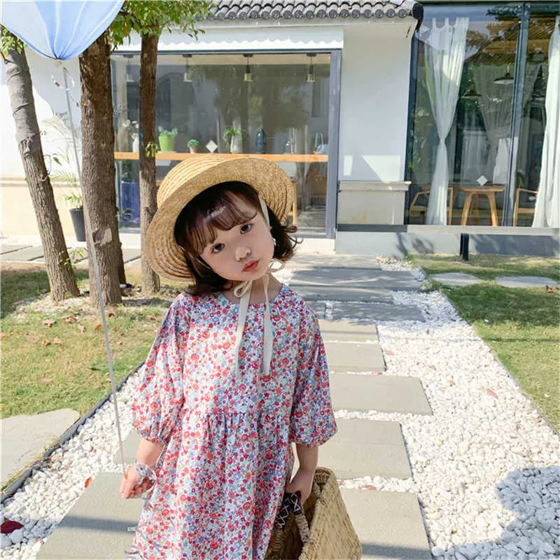 Printemps bébé fille robe florale coton manches longues pour la mode mignonne enfants es fille 2-7 ans 210615